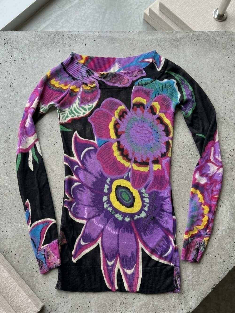 Desigual Semi-Transparent Stretchy Boat Neck Top S